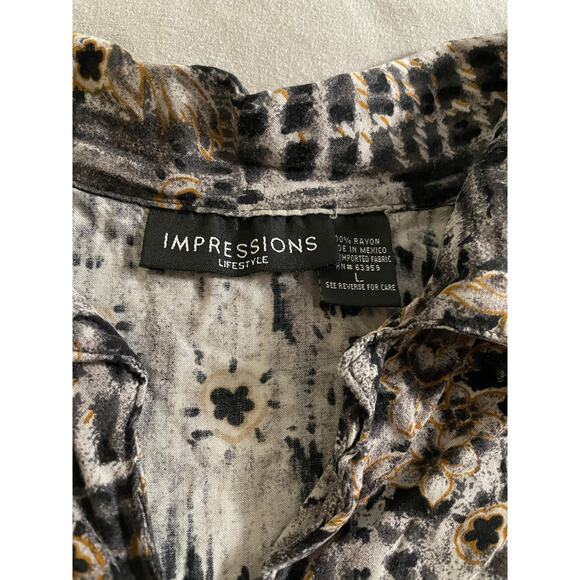 Vtg. Impressions Burn Out Modern Floral Print Short Sleeve Top SZ L - Picture 8 of 9